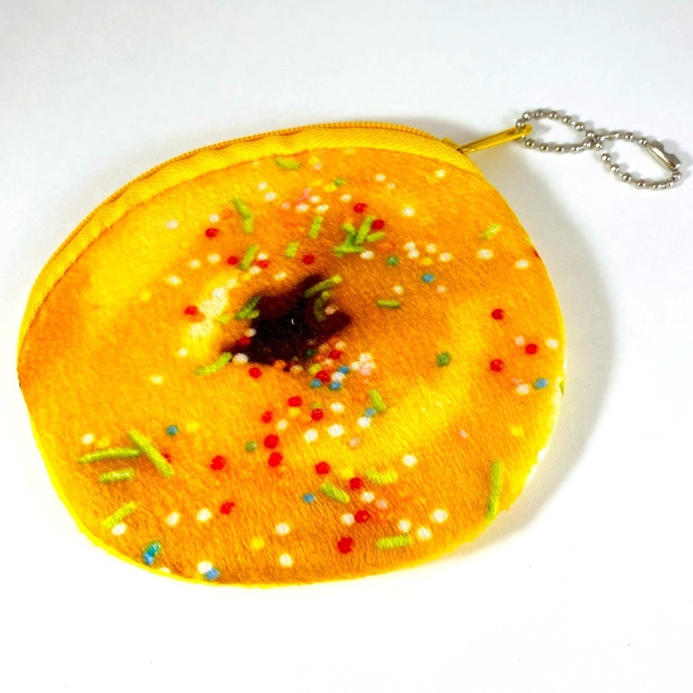 Soft plush yellow sprinkle donut coin purse key chain KAWAII